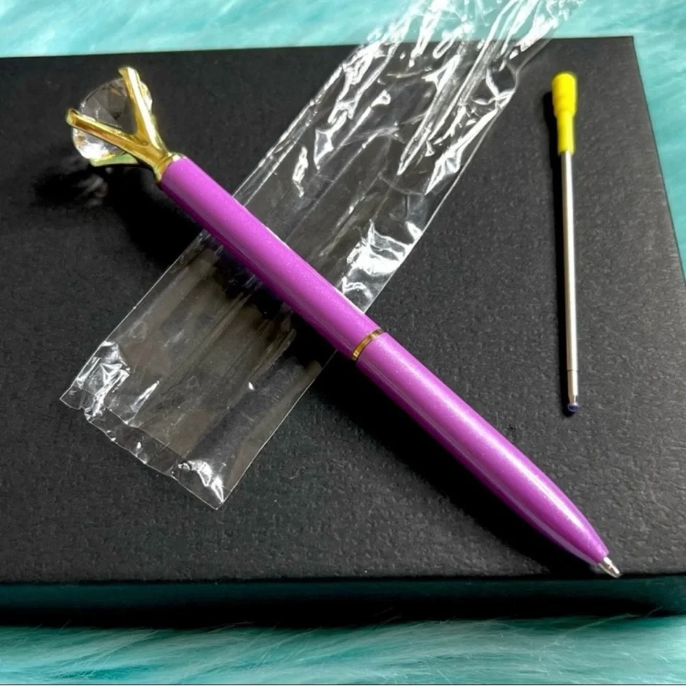 Diamond Top Purple METAL Ballpoint Pen With Black Ink Refill PinkRainCloud